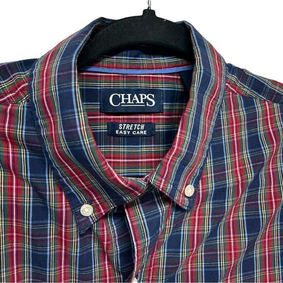 Chaps Blue Red Green Plaid Long Sleeve Button Down Casual Shirt Western Country - Picture 3 of 8